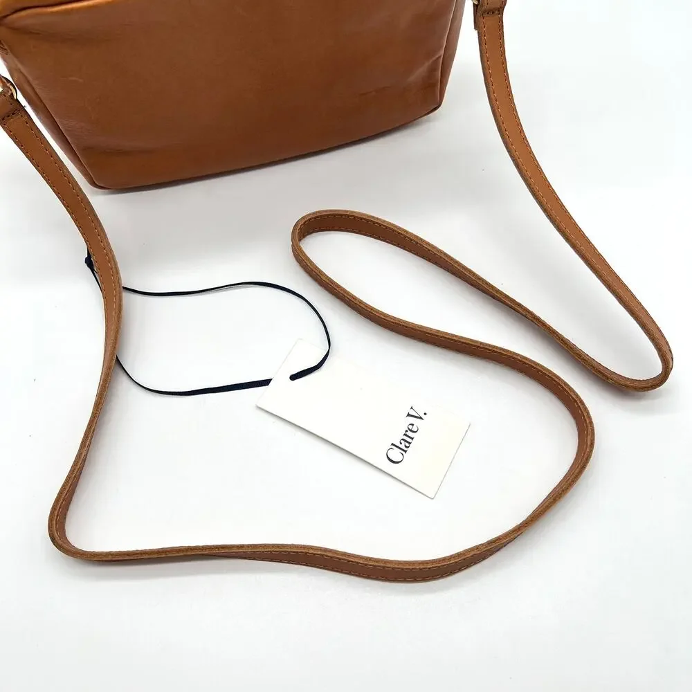 CLARE V Midi Sac Tan Nappetto Stripe Leather Crossbody Bag Women Neon Yellow NEW - Picture 13 of 16